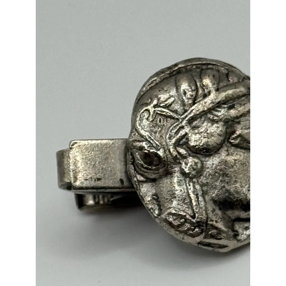 Vintage Tie Clip Greek Faux Tetradrachm Coin Silver Tone